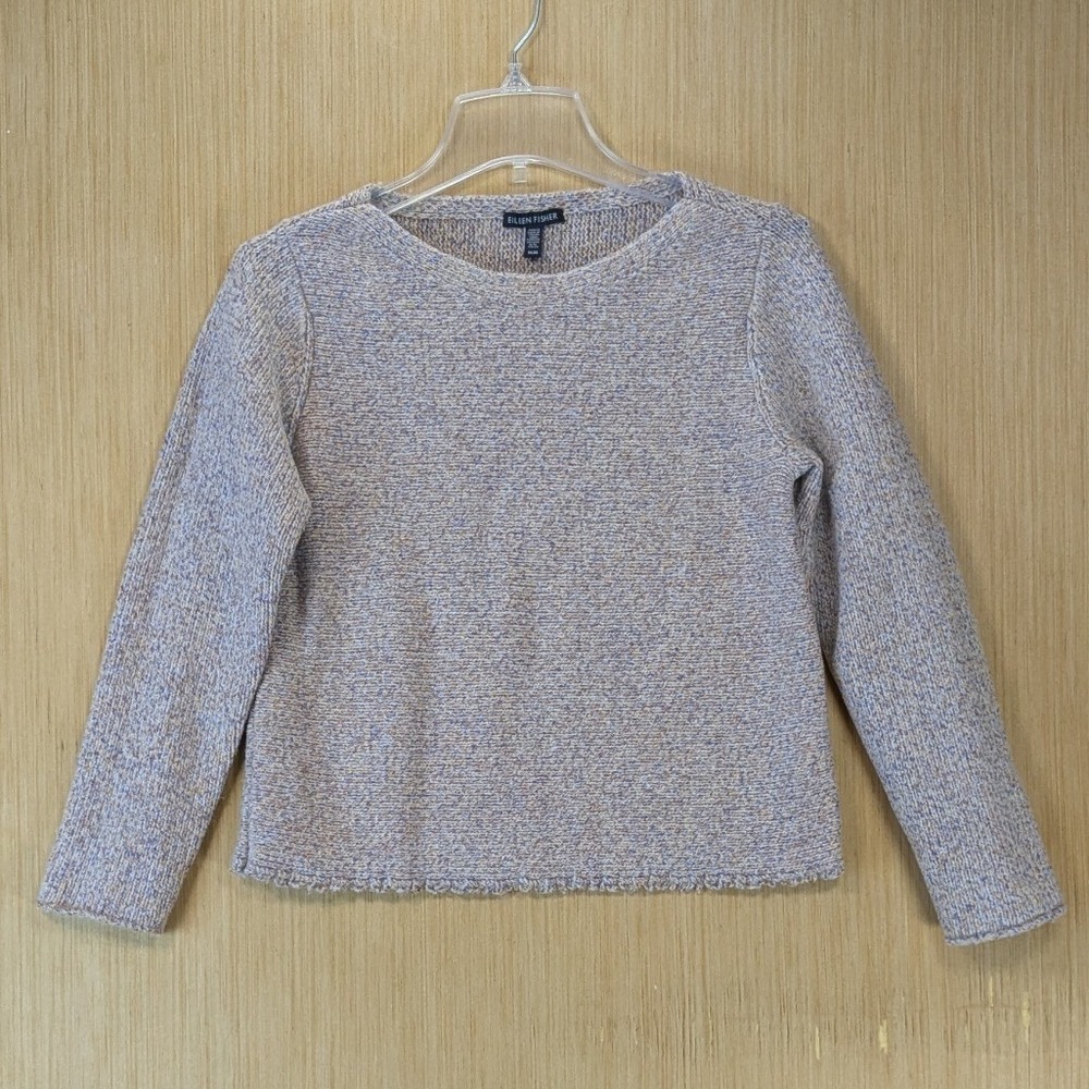 Eileen Fisher Preppy Minimalist Capsule Wool Cotton Marled Knit Sweater Size M